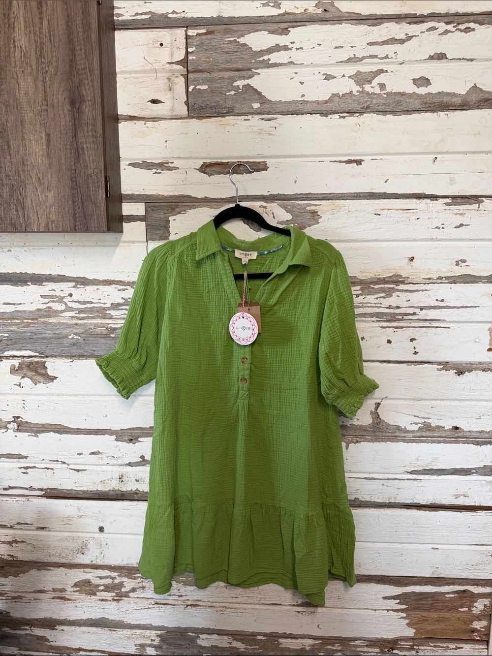 Umgee Lime Green Button-Front Mini Dress